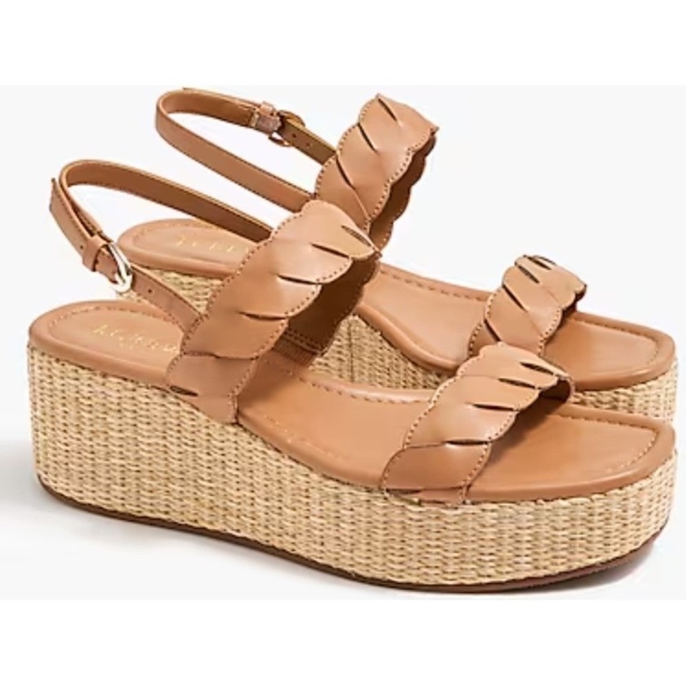 J Crew Womens‎ Espadrille Platform Sandals Size 8 Braided Tan Leather NEW Flaw